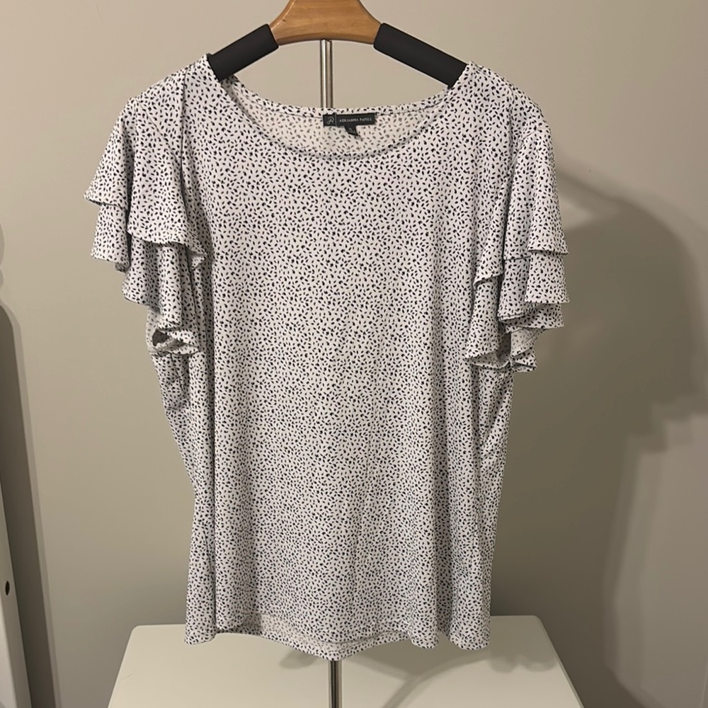 White & Black Dot Ruffle Sleeve Top